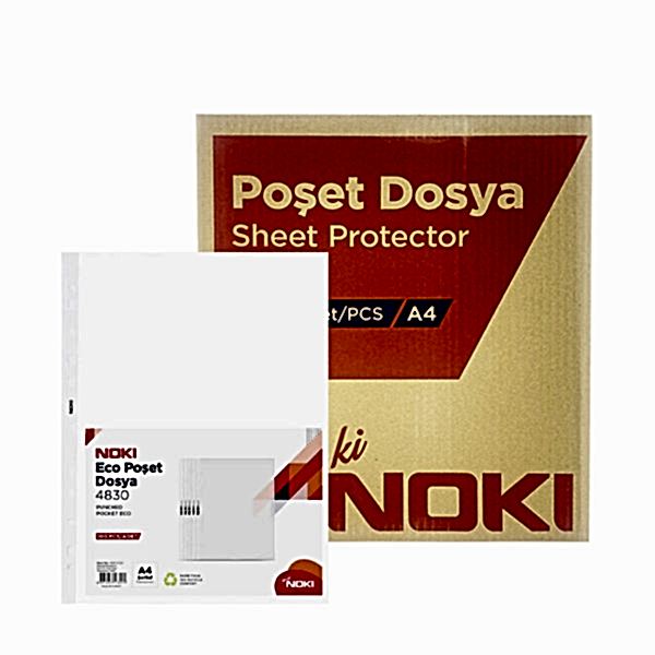 Noki Eco 4830 Delikli Şeffaf Poşet Dosya A4 100'lü Paket (30 Adet) resmi