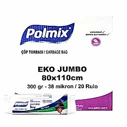 Polmix P303 Çöp Torbası Eko Endüstriyel Jumbo Boy 80 x 110 cm 10 Adet - Siyah (20 Adet) resmi