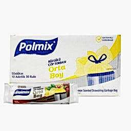 Polmix P139 Çöp Torbası Büzgülü Orta Boy Limon Kokulu 55 x 60 cm 10 Adet - Sarı (30 Adet) resmi