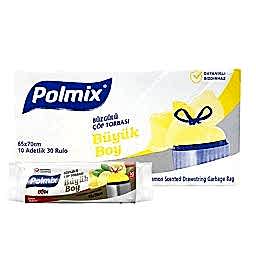 Polmix P142 Çöp Torbası Büzgülü Büyük Boy Limon Kokulu 65 x 70 cm 10 Adet - Sarı (30 Adet) resmi