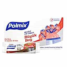 Polmix P143 Çöp Torbası Büzgülü Büyük Boy Çilek Kokulu 65 x 70 cm 10 Adet - Kırmızı (30 Adet) resmi