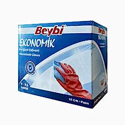 Beybi Ekonomik Ev İşleri ve Bulaşık Eldiveni Large 9-9,5 Large Kırmızı (25 Adet) resmi