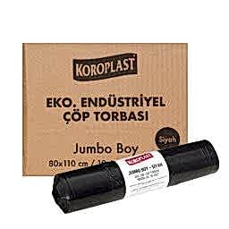 Koroplast Çöp Torbası Eko Endüstriyel Jumbo Boy 80 cm x 110 cm Siyah 10'lu Paket (20 Adet) resmi