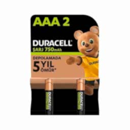 Duracell Şarj Edilebilir AAA İnce Kalem Pil 750 mAh 2'li Paket resmi
