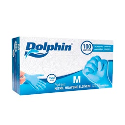 Dolphin Nitril Pudrasız Muayene Eldiveni Medium 100'lü - Mavi resmi